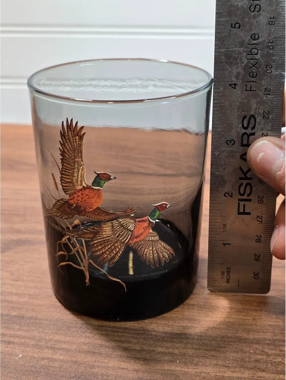 Vintage 1970s Smoked Glass Game Bird Tumblers 4 Pc Duck Pheasant Lowball